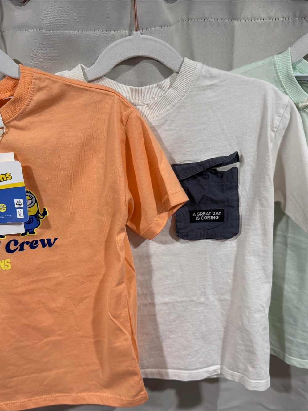 Zara White Tee with Navy Pocket & Orange Graphic Tee